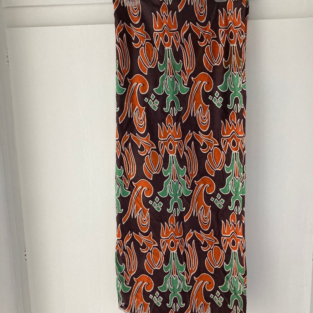 Brown, Orange, Green, White African Batik Fabric from Kenya - Picture 5 of 7